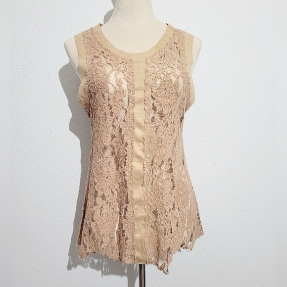 Voice Of California Tops - Voice Of California Lace & Suede Sleeveless Top Very Unique Fits Like A Small